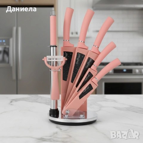 Комплект кухненски н о ж о в е 8 в 1 с въртяща се стойка Cheffinger за подредена кухня, снимка 4 - Други - 53196578