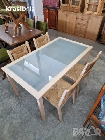 К-т Масивна Трапезна Маса с 4бр.Ратанови Столове -внос от Германия!