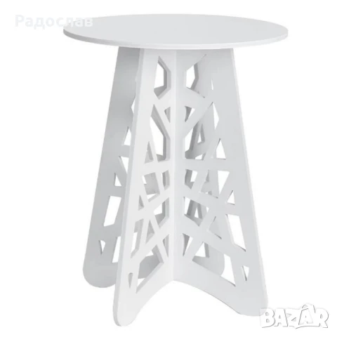 Стилна кръгла холна маса с ажурни крака – Бял елегантен акцент за всяко пространство., снимка 3 - Маси - 50990697