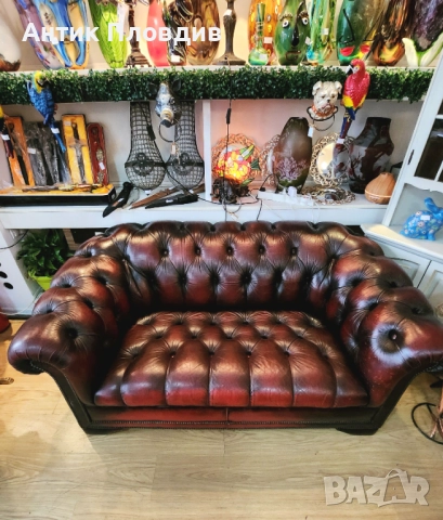 Кожен диван Chesterfield – тъмно бордо, снимка 5 - Дивани и мека мебел - 52849529