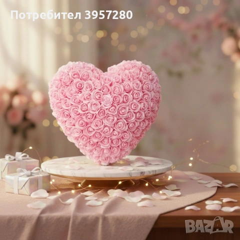 Декоративно сърце от изкуствени рози в подаръчна кутия, снимка 6 - Романтични подаръци - 53325311