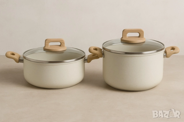 Тенджера Voltz Nice, Кован алуминий, Мраморно покр., Индукция, Кремав меланж