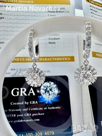 Сребърни обеци с мойсанит (Диамант) 0.5 карата, снимка 5 - Обеци - 52808784