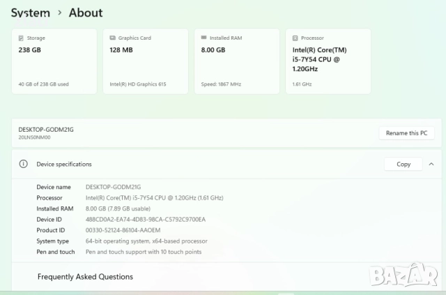 Таблет и Лаптоп 2в1 Lenovo ThinkPad Yoga 11e 5th Gen - i5-7Y54 /8GB RAM/SSD 256GB/ Windows 11 Pro, снимка 10 - Лаптопи за дома - 52477196