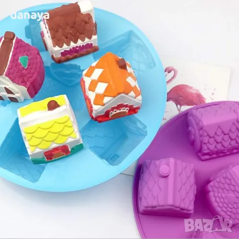 5628 Кръгла силиконова форма коледни къщички, 6 гнезда, снимка 3 - Форми - 48648034