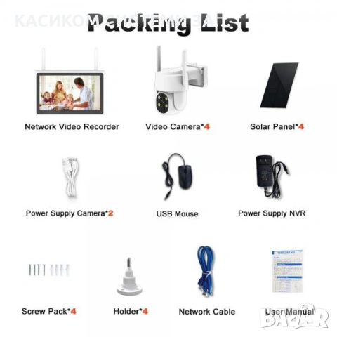 Комплект Соларен WIFI KIT W209H 4IP Камери , 3MPX , ICSEE + 10.1 inch Монитор/ Черен, снимка 5 - Комплекти за видеонаблюдение - 53807016