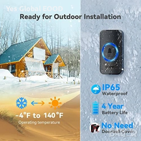 TECKNET безжичен звънец 400 м с 60 мелодии водоустойчив, снимка 5 - Друга електроника - 53243761