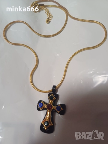 Позлатени колие с кръст 14к, снимка 2 - Колиета, медальони, синджири - 51545353