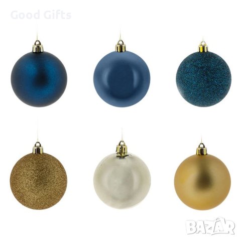 6 броя Комплект Коледни топки, Златни и Сини, 6см, снимка 2 - Други стоки за дома - 42673058