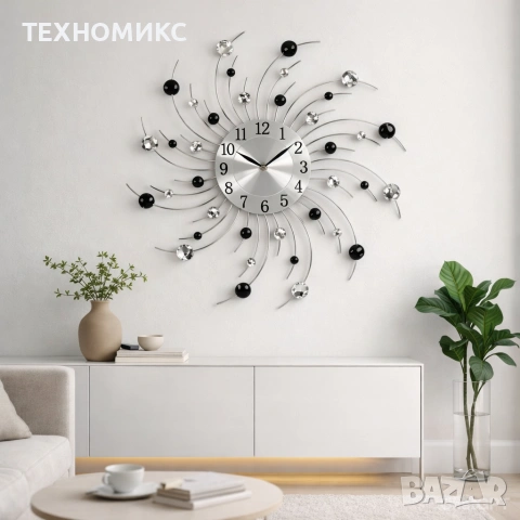 Стенен часовник с кристали , 50 см, Кварцов механизъм, Безшумен, снимка 4 - Декорация за дома - 53585342