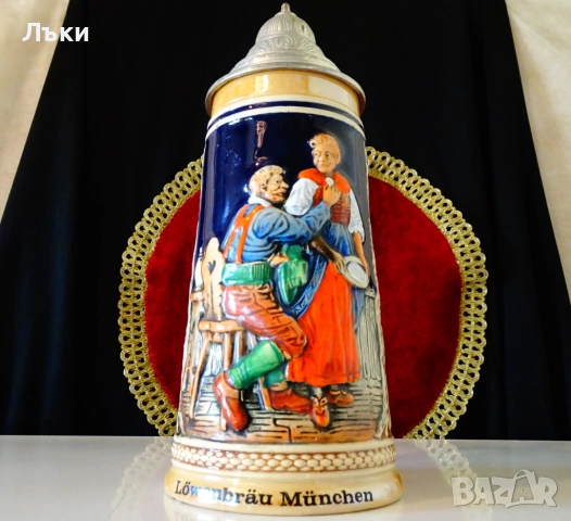 Халба с калаен капак Löwenbräu München., снимка 2 - Антикварни и старинни предмети - 52887300