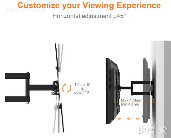 Стенна стойка за телевизор GRIFEMA GB1004, въртяща се стенна стойка за ТВ, за екрани 26-55 инча, снимка 8 - Стойки, 3D очила, аксесоари - 47427668