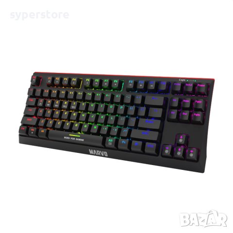 Клавиатура Геймърска USB Marvo KG953 Черна 87keys Rainbow Подсветка Механична , снимка 6 - Клавиатури и мишки - 40796160