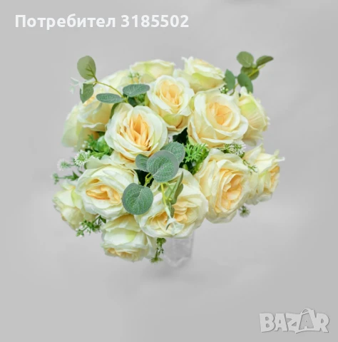 Изкуствени букети с рози и евкалиптови листа – Елегантна украса с дълготраен ефект, снимка 5 - Изкуствени цветя - 51227882
