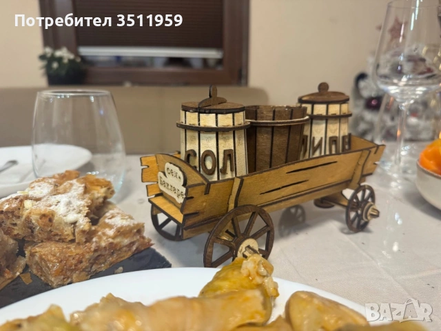 Дървена каручка -солница , снимка 4 - Декорация за дома - 53247359