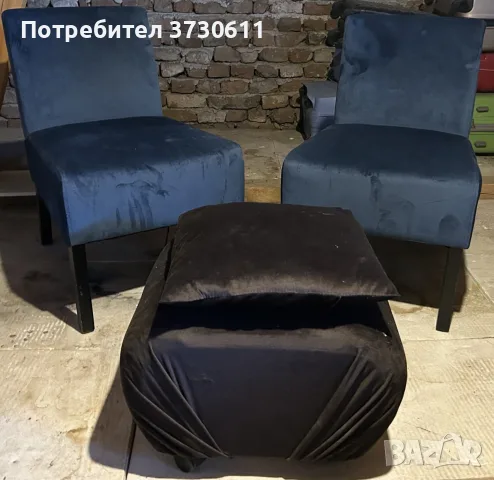 2 сини стола с нова тапицерия и табуретка