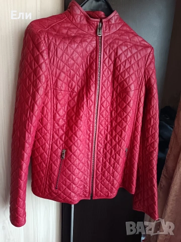 Червено кожено дамско яке естествена кожа 