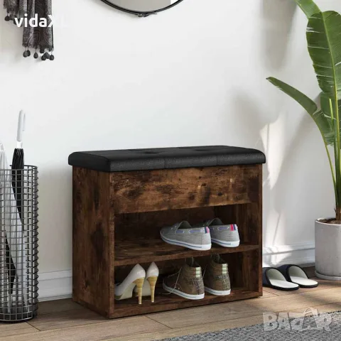 vidaXL Пейка за обувки, опушен дъб, 62x32x50 см, инженерно дърво, снимка 3 - Маси - 56148095