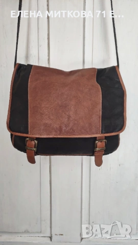 Кожена бизнес чанта в кафяво и черно