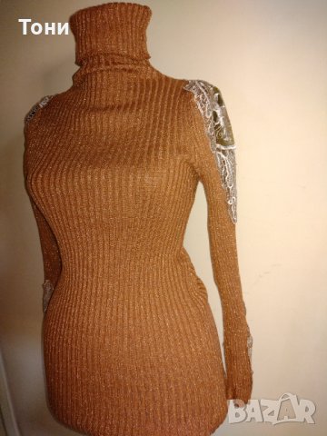 Дамско поло с дантела  и ламе , снимка 3 - Блузи с дълъг ръкав и пуловери - 34520379