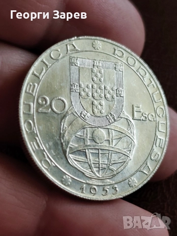 20 ескудо 1953 год, Мозамбик, сребро, тегло 21.00 гр,800/1000 , снимка 3 - Нумизматика и бонистика - 52346381