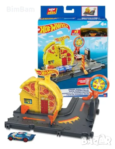 Писта с количка Hot Wheels - Speedy Pizza Pick-Up - пица, снимка 2 - Коли, камиони, мотори, писти - 48767455