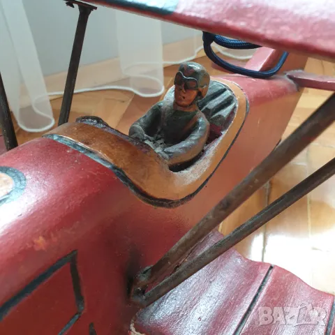 СТАР ГОЛЯМ РЪЧНО ИЗРАБОТЕН ДЪРВЕН САМОЛЕТ БИПЛАН, снимка 2 - Колекции - 50169963