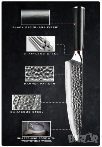 Професионален Нож от Дамаска стомана., снимка 6 - Прибори за хранене, готвене и сервиране - 19186192