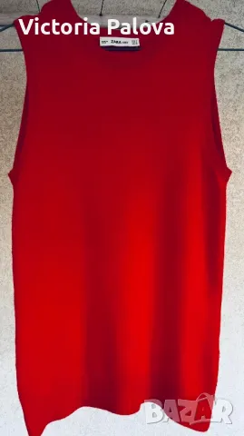 Червен топ без ръкави ZARA KNIT вискоза, еластан, снимка 2 - Корсети, бюстиета, топове - 47520011