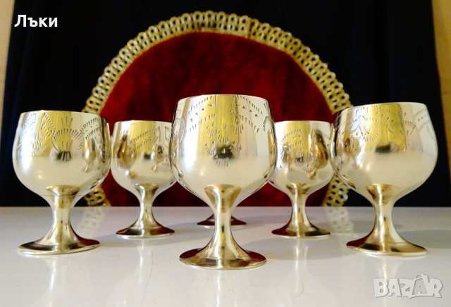 Английски чаши никелово сребро за ракия,коняк. , снимка 3 - Антикварни и старинни предмети - 34568936
