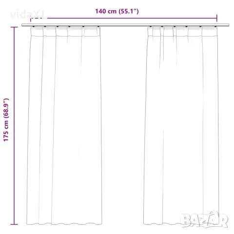 vidaXL Затъмняващи завеси с куки, 2 бр, кадифе, антрацит, 140x175 см, снимка 7 - Пердета и завеси - 56146013