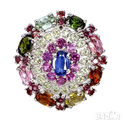 925 себърени пръстени с рубин, перидот, кианит, родолит гранат, танзанит, турмалин, снимка 4 - Пръстени - 51757015