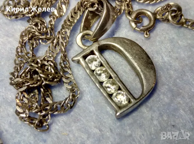 СРЕБЪРЕН АРТ ПЕНДАНТ БУКВА D СРЕБРО 925 ИНКРУСТИРАН с БЛЕСТЯЩИ ЦИРКОНИ със СРЕБЪРНО 925 ЛАНЧЕ 49786, снимка 3 - Колиета, медальони, синджири - 50341354