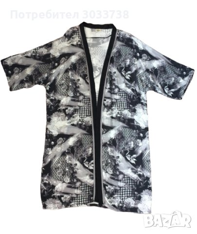 Дамска тънка флорална наметка тип кимоно без колан M-L, снимка 1 - Жилетки - 41511997