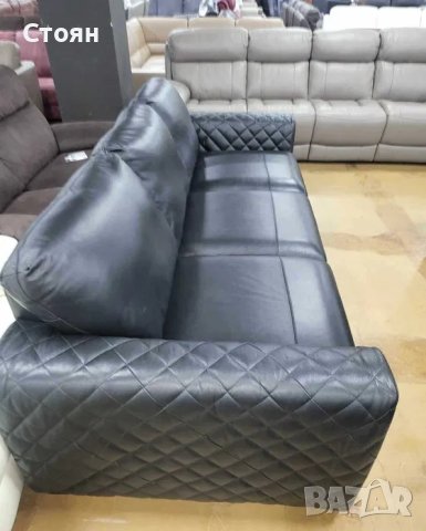 Черен кожен диван голяма тройка, снимка 3 - Дивани и мека мебел - 41534246