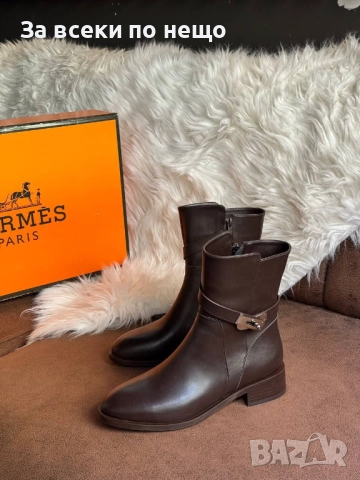 Hermes Дамски Кафеви Кожени Боти Хермес Код E821, снимка 4 - Дамски боти - 51477598
