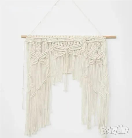 Завеса за прозорец от макраме, Екрю, 76x91 см. 