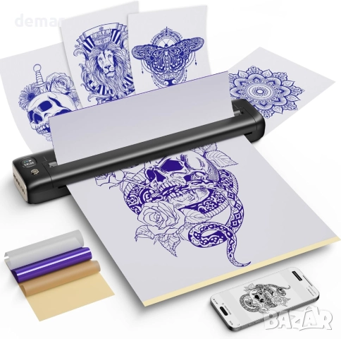 Преносим безжичен принтер за шаблони за татуировки Rongta A4, черен