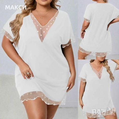 Макси секси еластична фина нощница с дантела деколте в черно и бяло - много меко, силно еластично и , снимка 2 - Нощници - 51120421