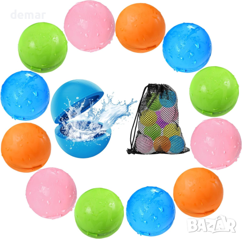 Играчки за басейн 12 бр. водни балони за многократна употреба, бързо пълнене, за малки деца, снимка 1 - Други - 44747767