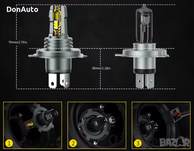 H4 LED крушки - 6500K, снимка 2 - Аксесоари и консумативи - 53135565