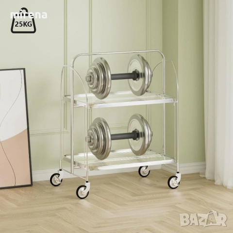 Мобилна сгъваема количка за сервиране, 2-етажна, закалено стъкло 302, снимка 5 - Маси - 51977552