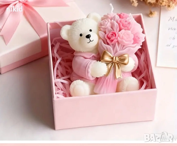 3d Голямо мече с букет цветя с пандела силиконов молд форма фондан шоколад гипс свещ сапун декор , снимка 2 - Форми - 52542825