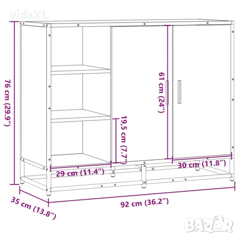 vidaXL Сайдборд, черен, 92x35x76 см, инженерно дърво, снимка 10 - Бюфети - 56148239