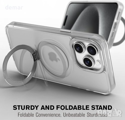 Калъф за iPhone 15 Pro Max (6,7”), съвместим с Magsafe, удароустойчив, полупрозрачен/бял, снимка 3 - Калъфи, кейсове - 44263560