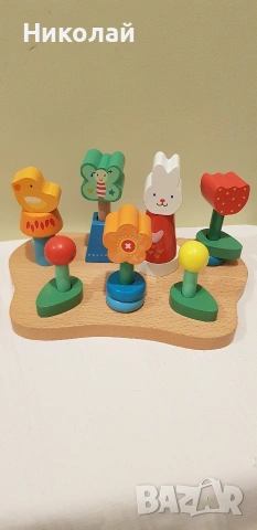 Комплект дървени кубчета за нанизване "Цветна градина" , снимка 2 - Игри и пъзели - 53194270