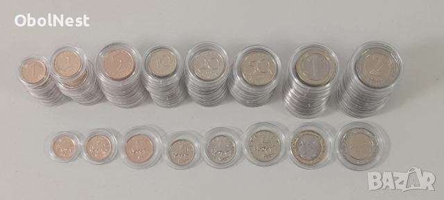 Пълен сет UNC монети от 1 ст. до 2 лв. (1999, 2000, 2002 и 2015)