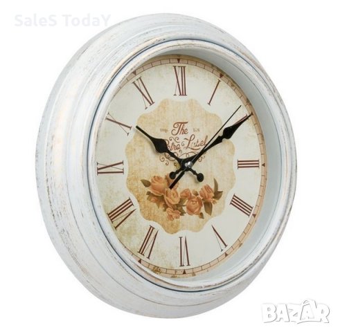 Стенен часовник с рози, Декоративен, Винтидж, златен, матиран, бял, 30см