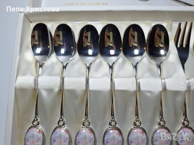Комплект от посребрени прибори за чай и торта, снимка 3 - Прибори за хранене, готвене и сервиране - 53753037