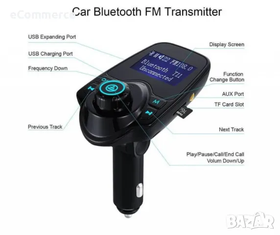 Трансмитер зарядно с МР3 плейър, радио и Bluetooth връзка HF25, снимка 2 - Друга електроника - 48938302